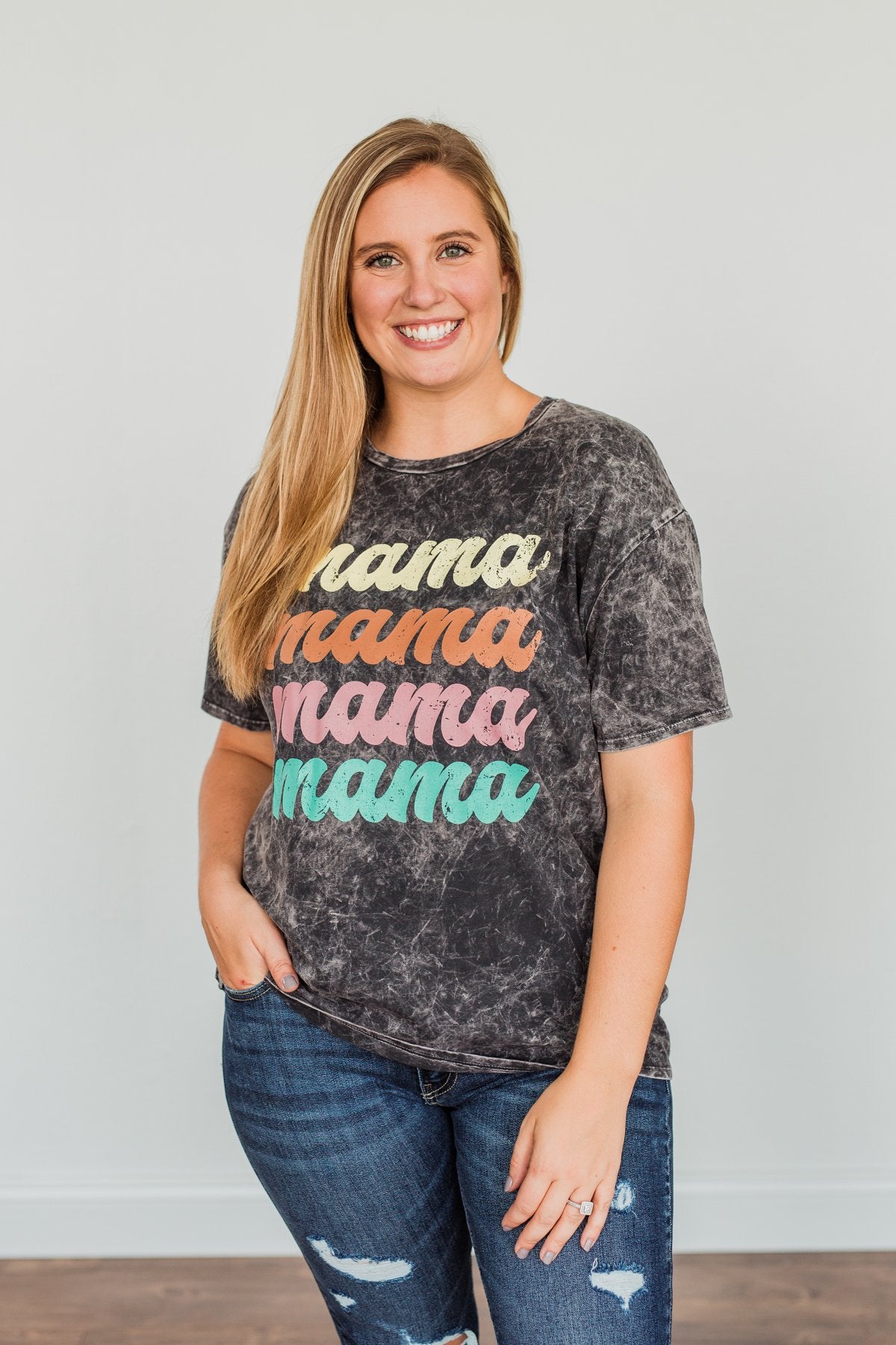 Grateful For You "Mama" Graphic Tee- Washed Charcoal