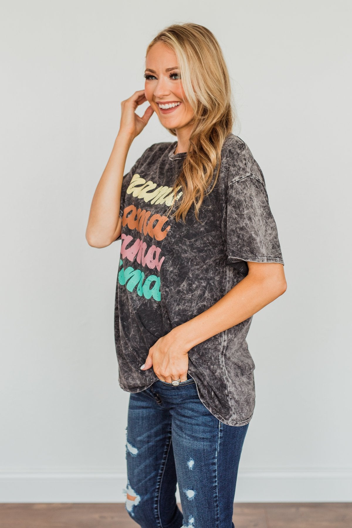 Grateful For You "Mama" Graphic Tee- Washed Charcoal