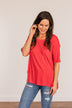 Brilliant Smiles Thermal Knit Pocket Top- Red