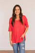 Brilliant Smiles Thermal Knit Pocket Top- Red