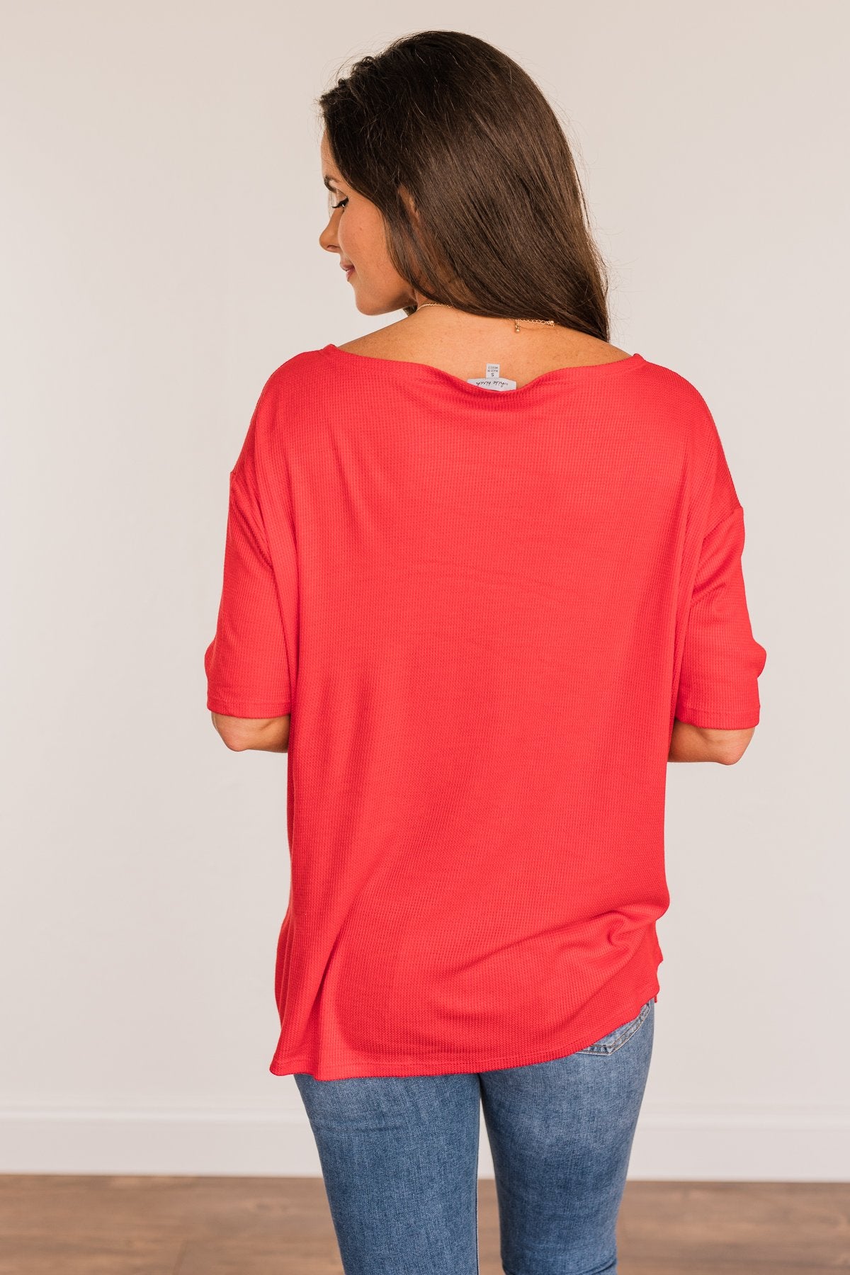 Brilliant Smiles Thermal Knit Pocket Top- Red