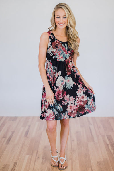 What I Like About You Floral Dress- Navy – The Pulse Boutique