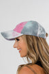 Tie Dye Distressed Ball Cap- Pink, Blue, & Grey