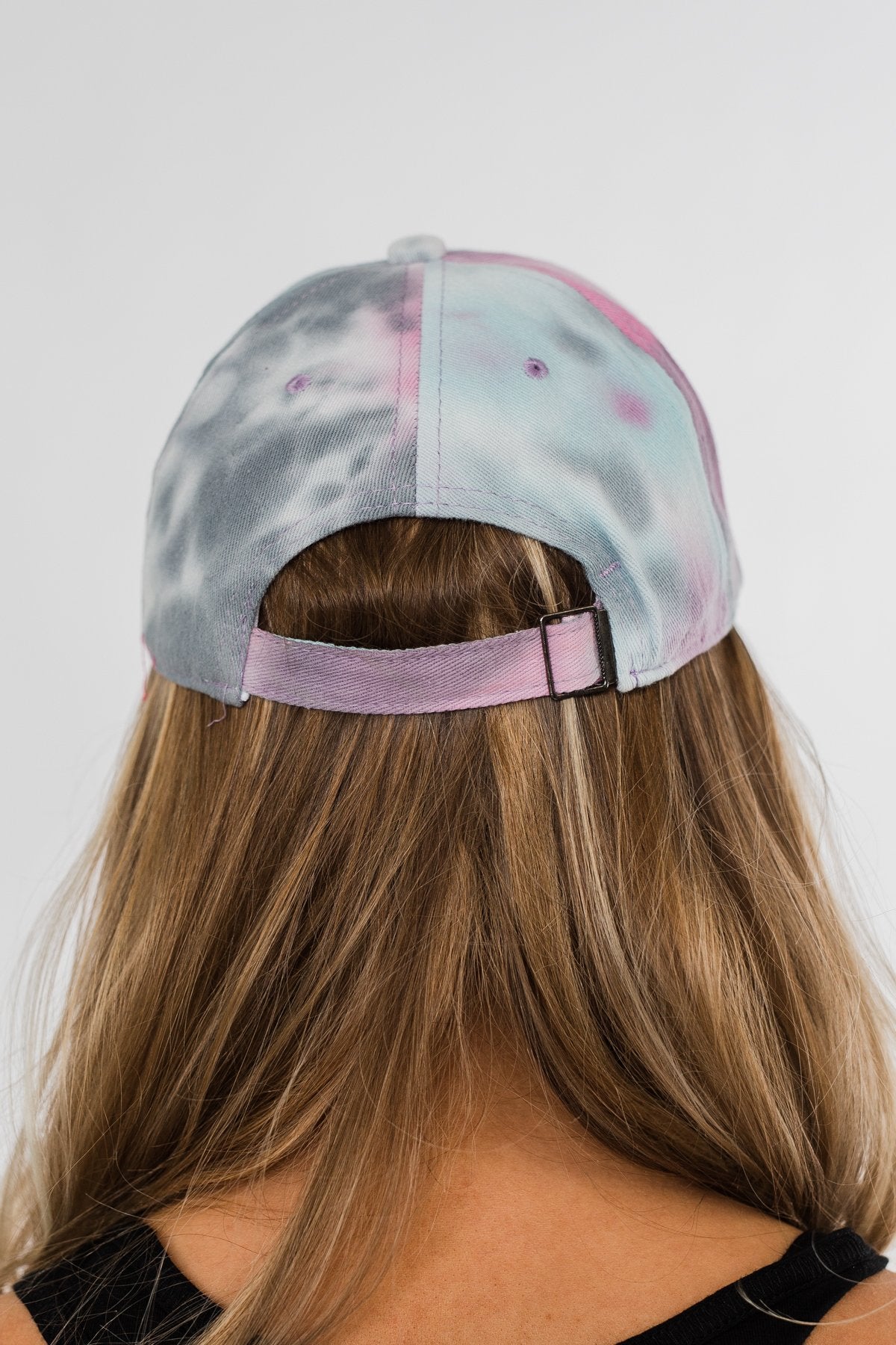 Tie Dye Distressed Ball Cap- Pink, Blue, & Grey