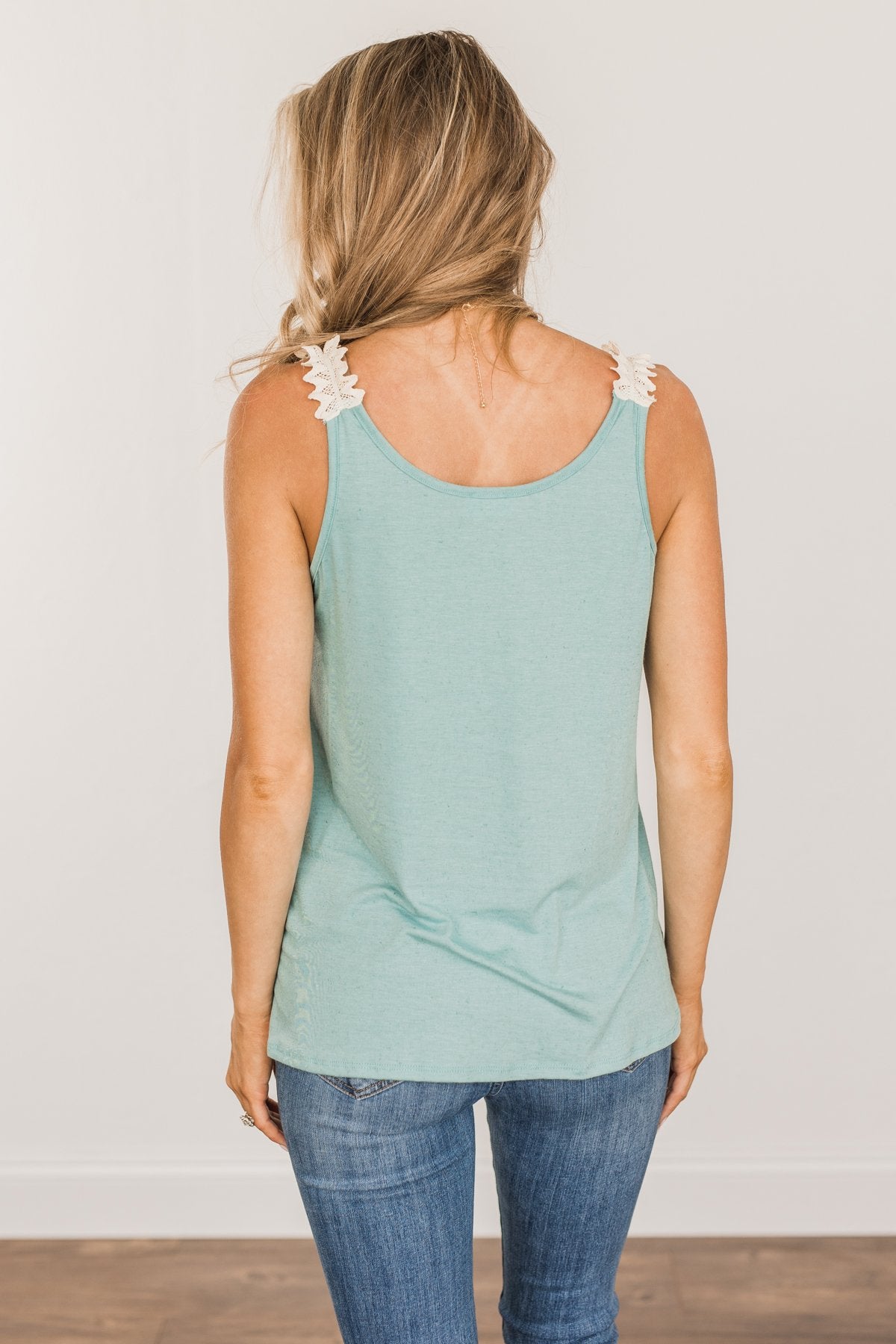 Choose Hope Lace Tank Top- Soft Turquoise