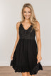 Catching Feelings Ruffle Lace Dress- Black