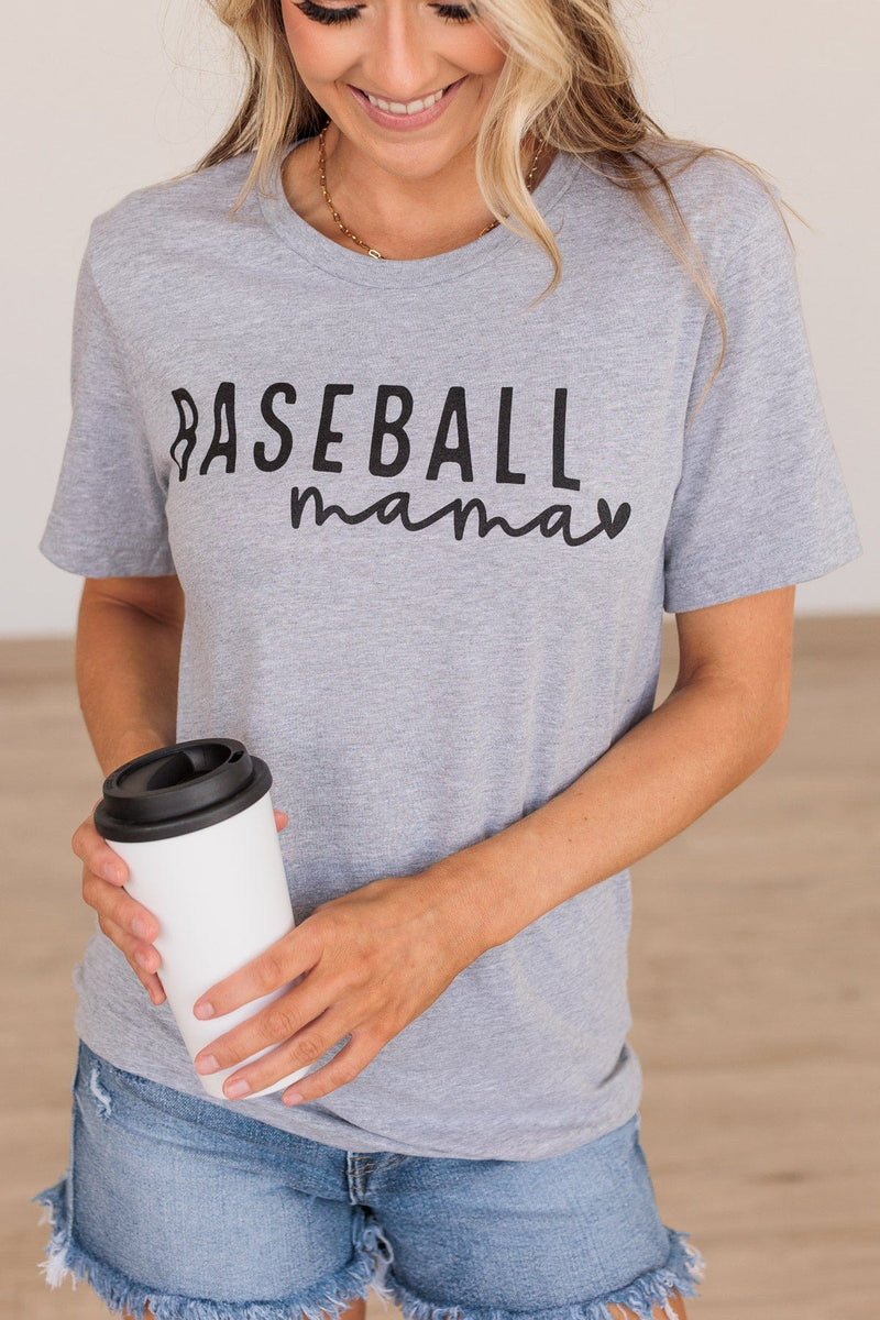 ShopHauteBoutique Baseball Mom Graphic Tee - Heather Grey Medium
