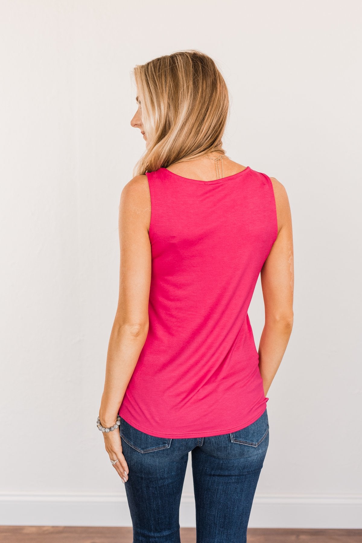 Places to Go Criss Cross Tank Top- Fuchsia