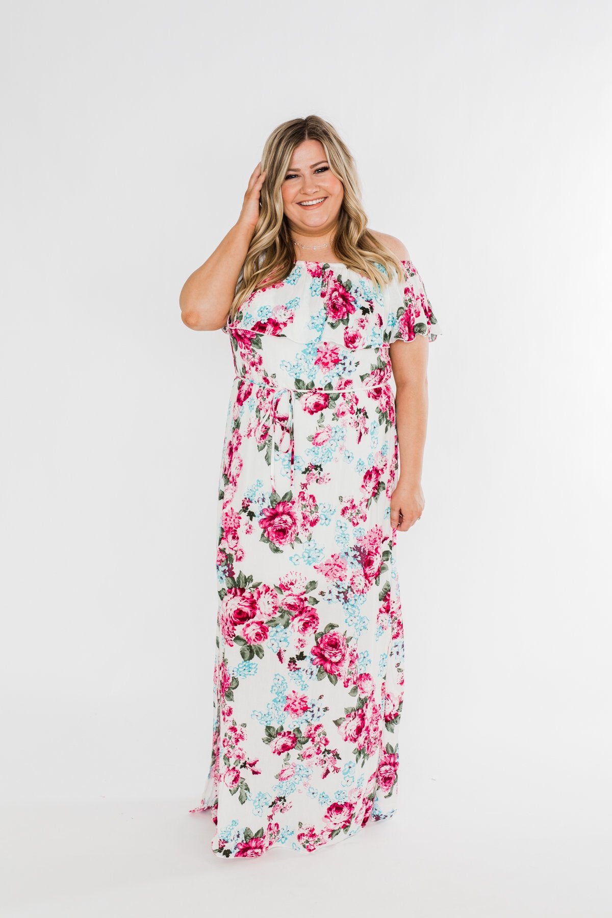 Dear Darling Off The Shoulder Floral Maxi Dress- White