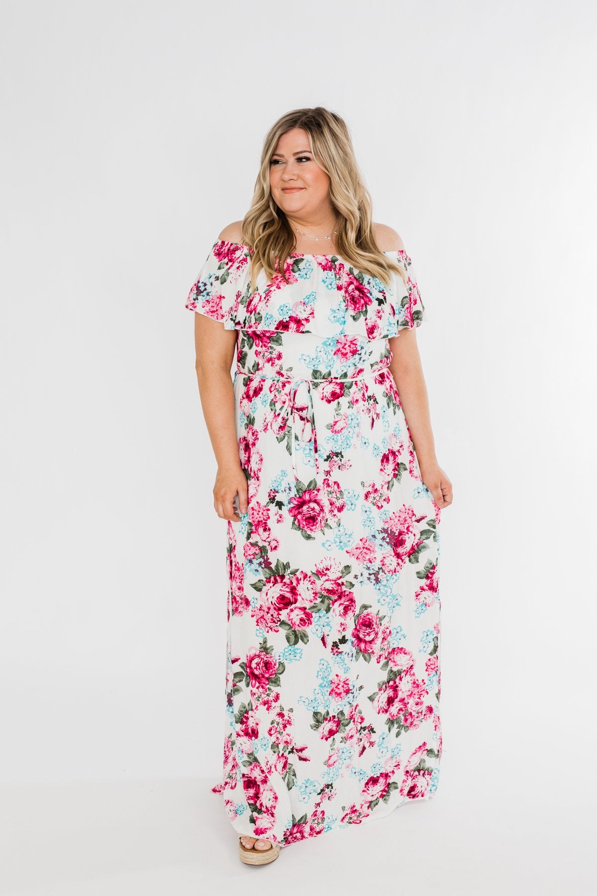 Dear Darling Off The Shoulder Floral Maxi Dress- White