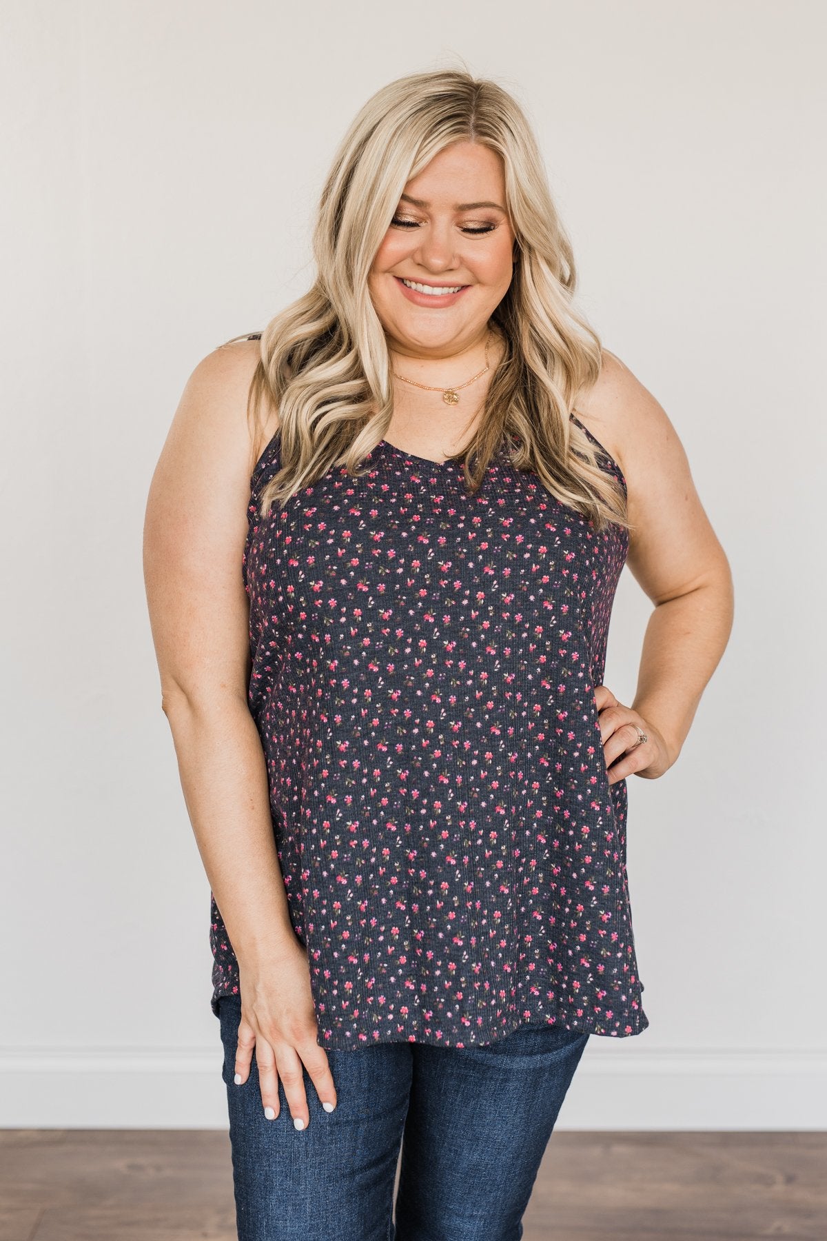 Aspire To Inspire Floral Knit Tank Top- Dark Navy – The Pulse Boutique
