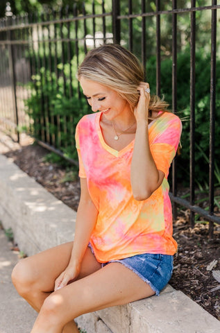 Fluorescent Pink and Yellow Tie Dye T-Shirt - Tie Dye Space