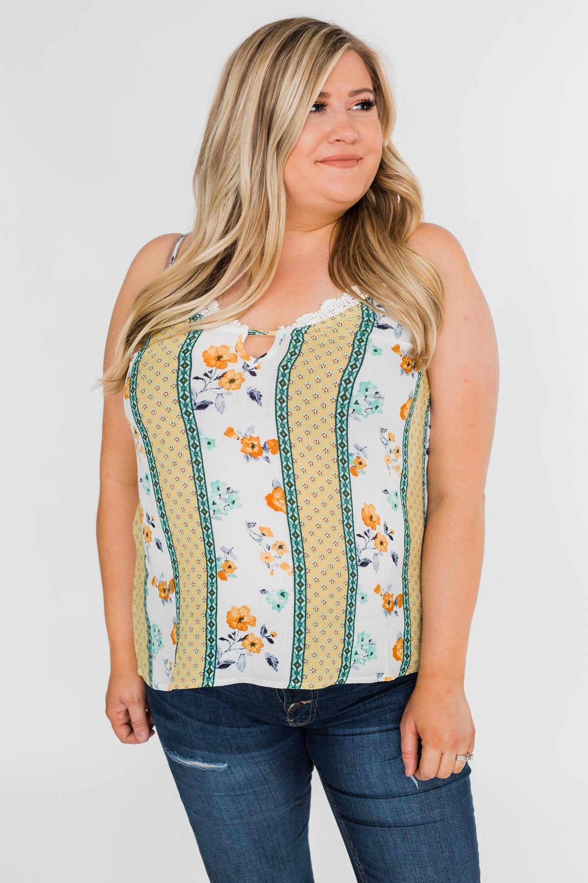 Flirty and Fun Keyhole Tank Top- Yellow