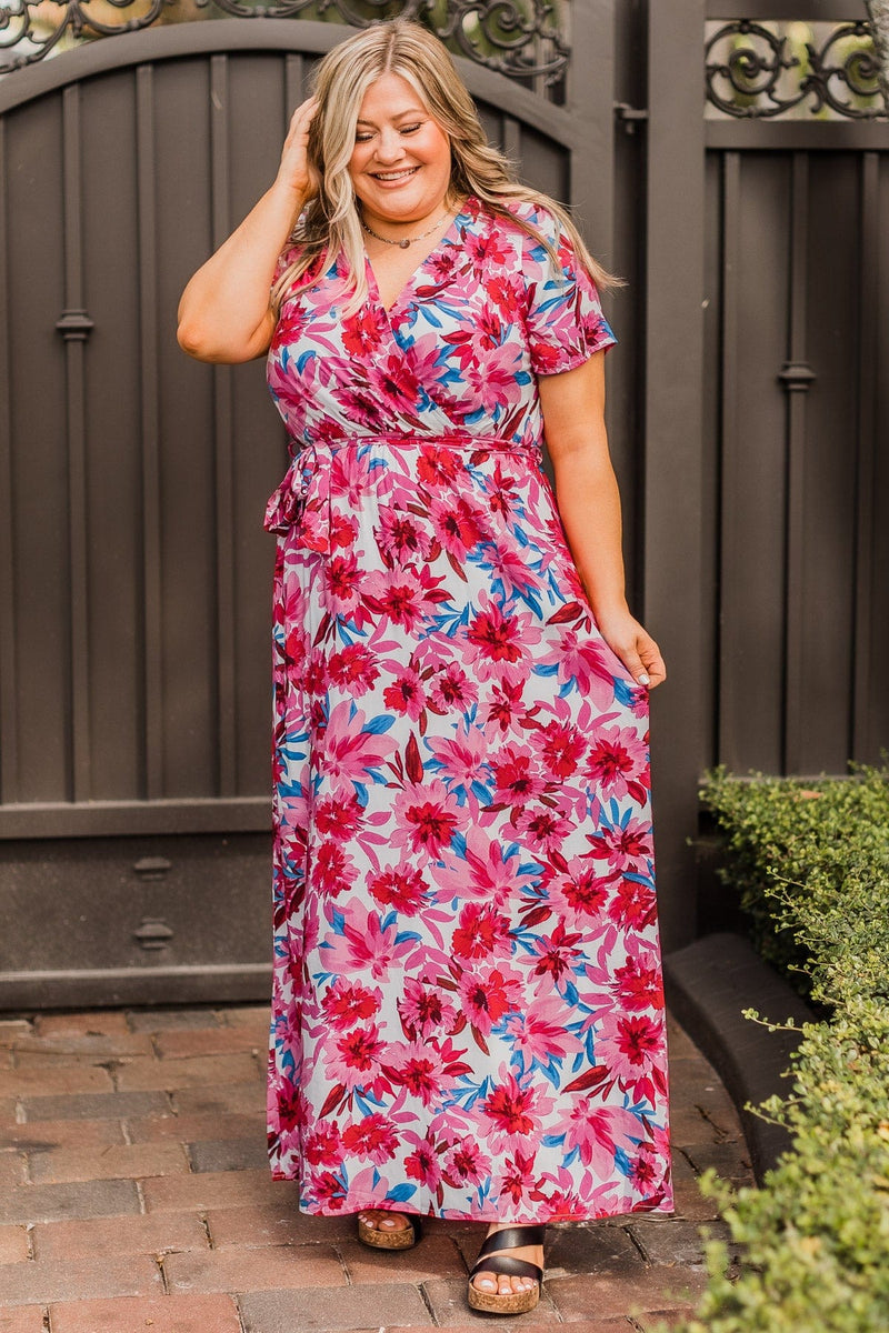 Keep You Around Floral Maxi Dress- Ivory & Hot Pink – The Pulse Boutique
