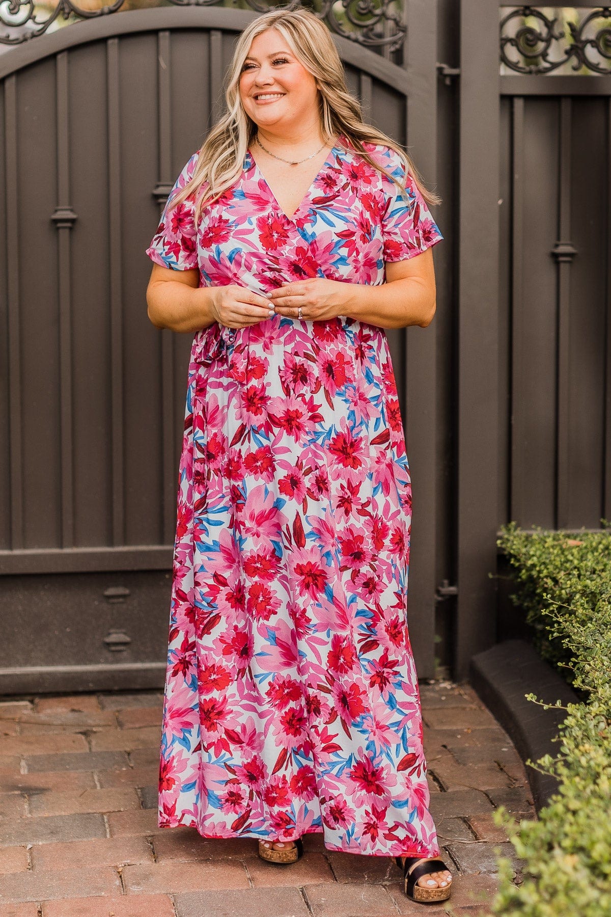 Keep You Around Floral Maxi Dress- Ivory & Hot Pink – The Pulse Boutique