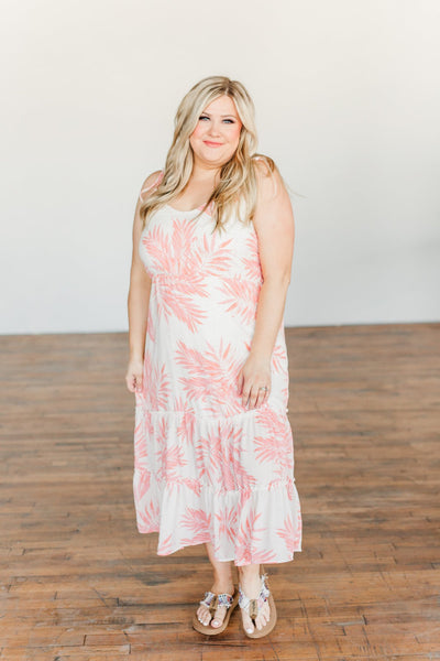 Finding Paradise Tropical Midi Dress- Ivory & Coral – The Pulse Boutique