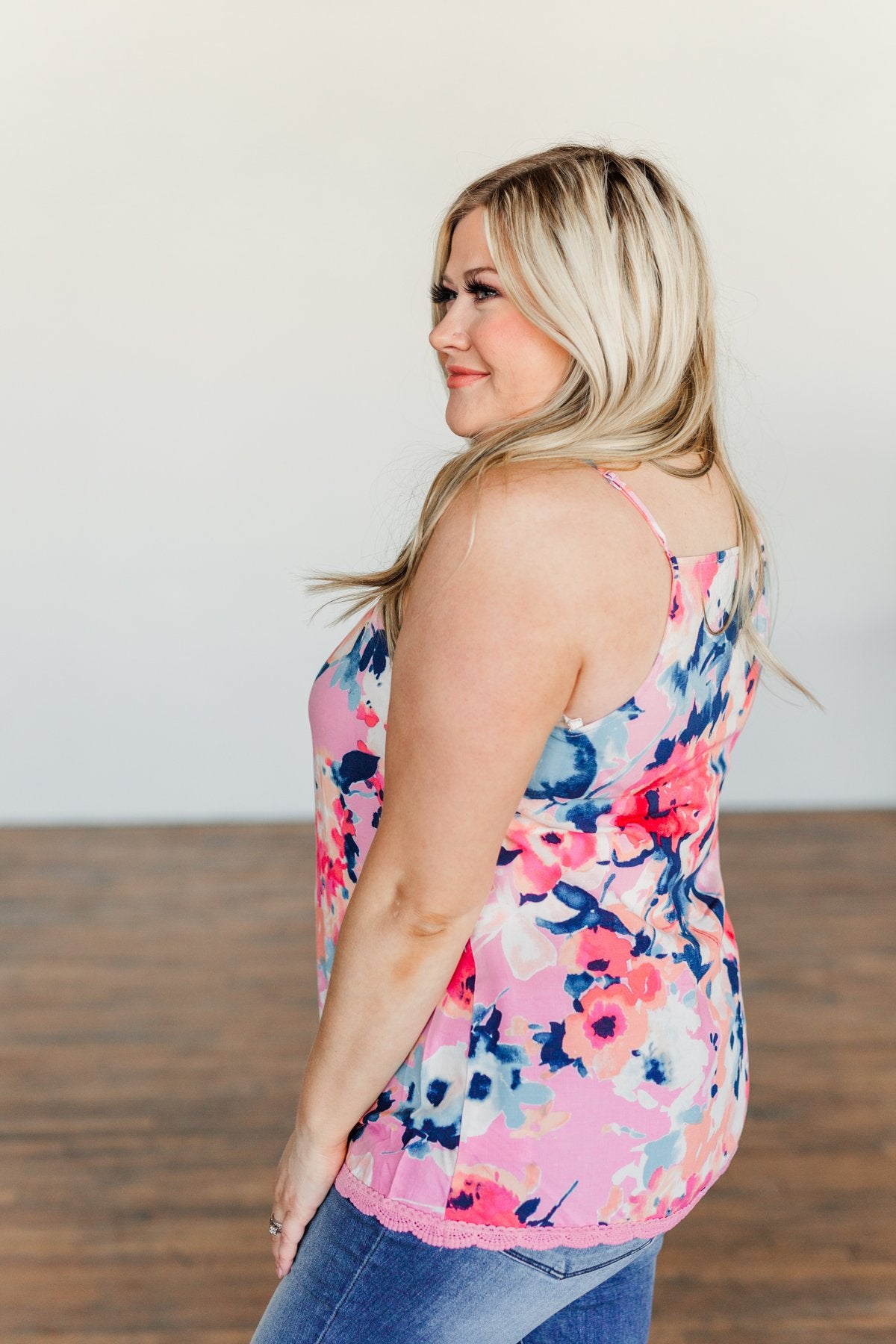 Don't You Wanna Dance Floral Tank Top- Pink, Coral, & Navy