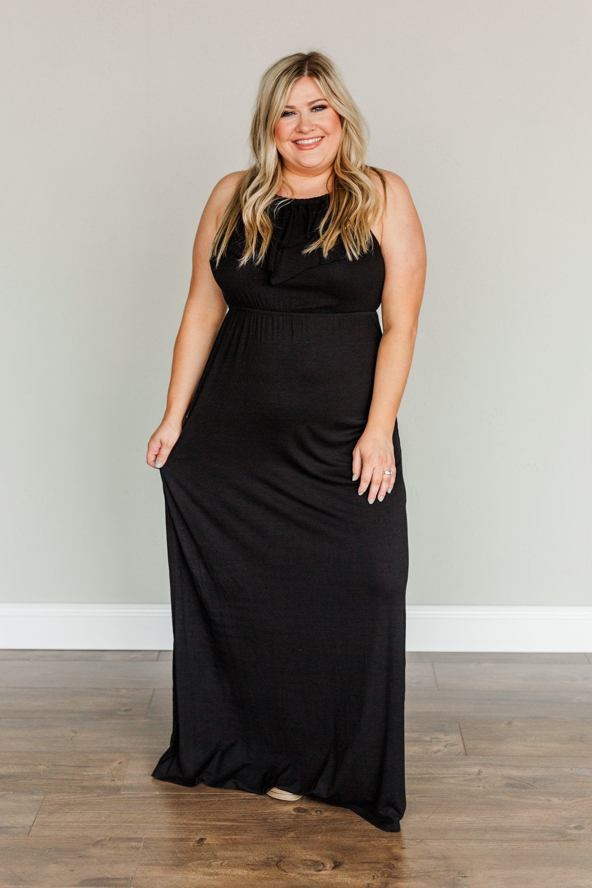 Peaceful Paradise Sleeveless Maxi Dress- Black