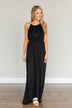 Peaceful Paradise Sleeveless Maxi Dress- Black