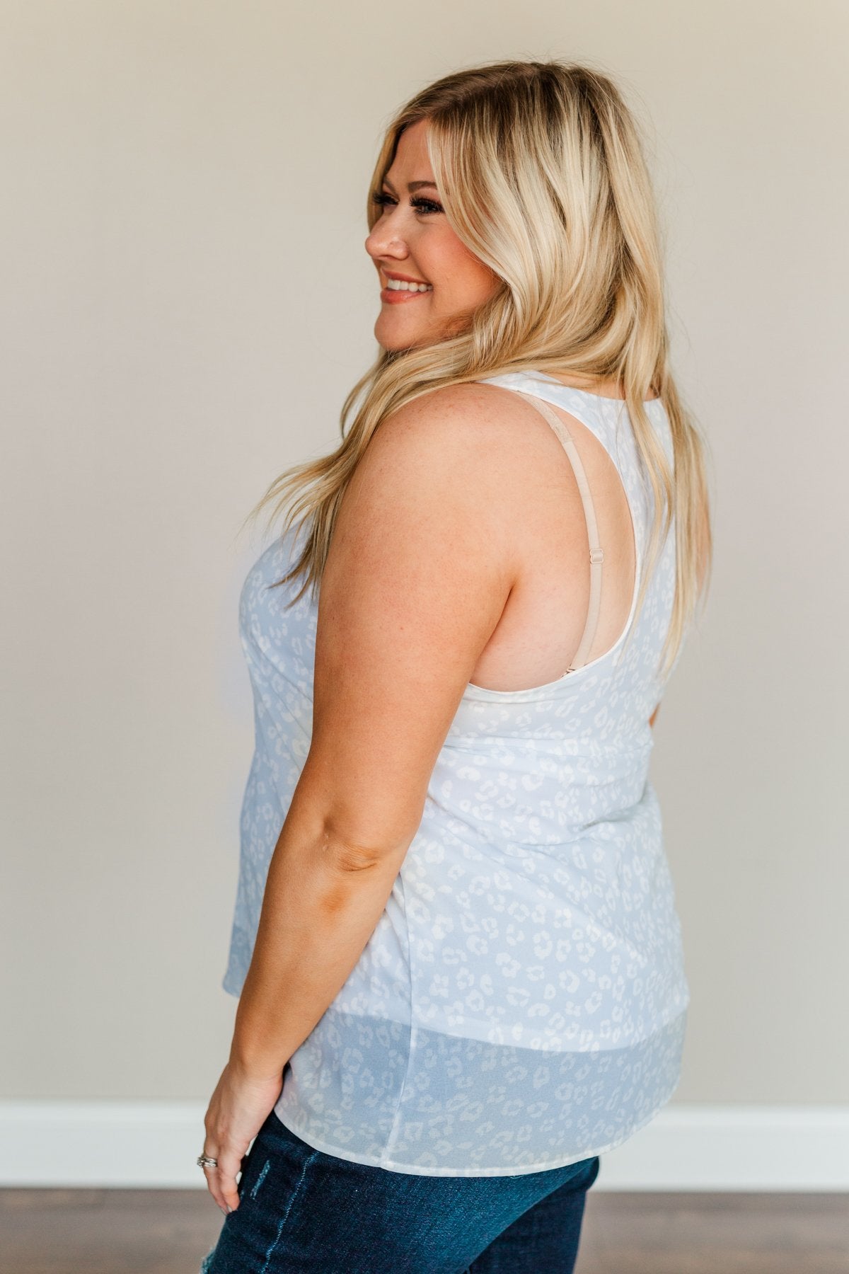 Blissful Breeze Animal Print Tank Top- Light Blue