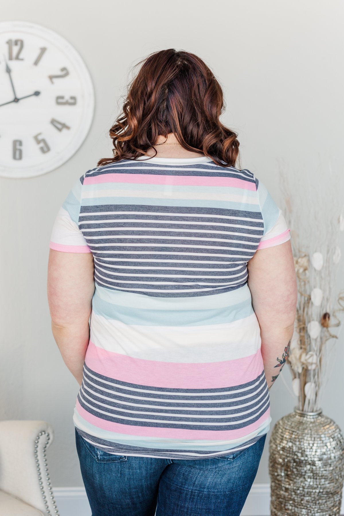 The Day We Met V-Neck Top- Striped Multi-Color