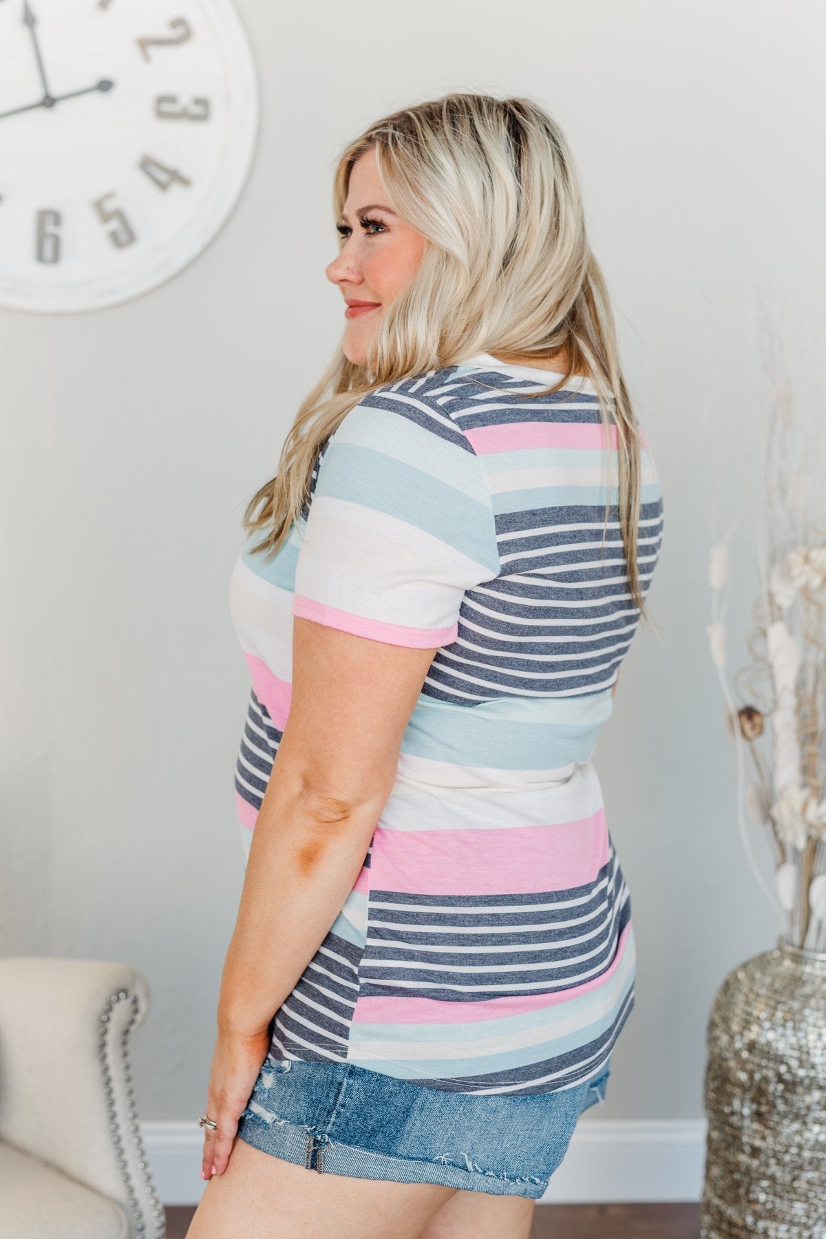 The Day We Met V-Neck Top- Striped Multi-Color