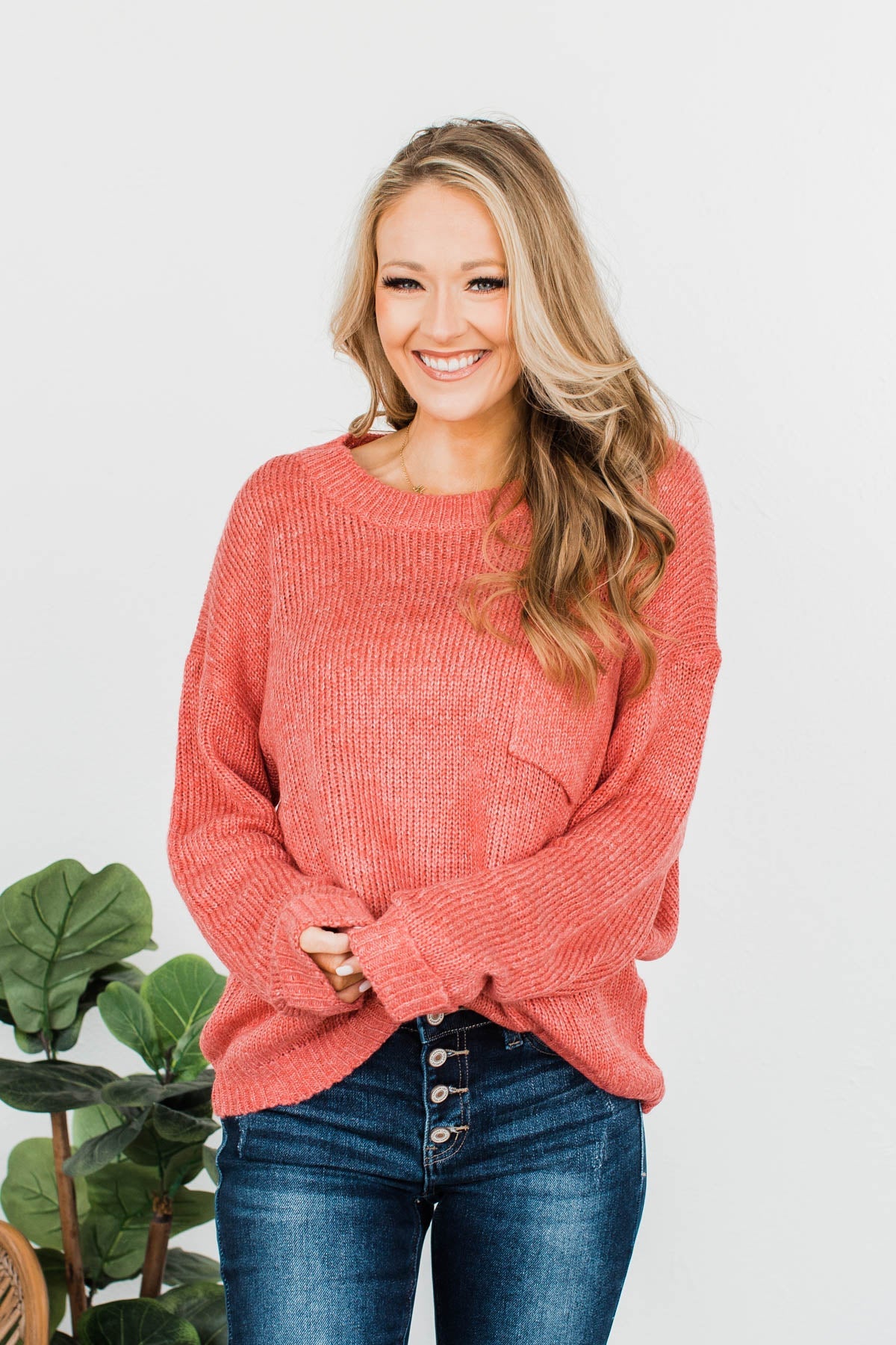 Coral knit sweater best sale