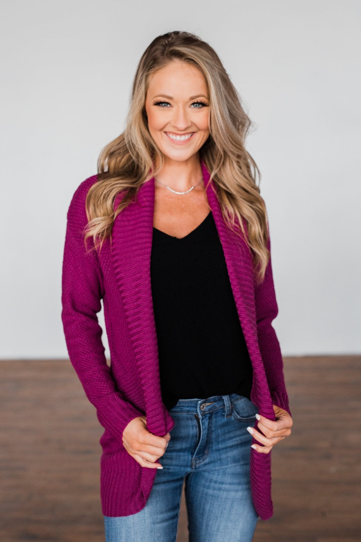 Knitted Drape Cardigan- Magenta – The Pulse Boutique