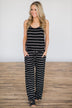 Black & White Striped Drawstring Jumpsuit