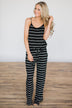 Black & White Striped Drawstring Jumpsuit