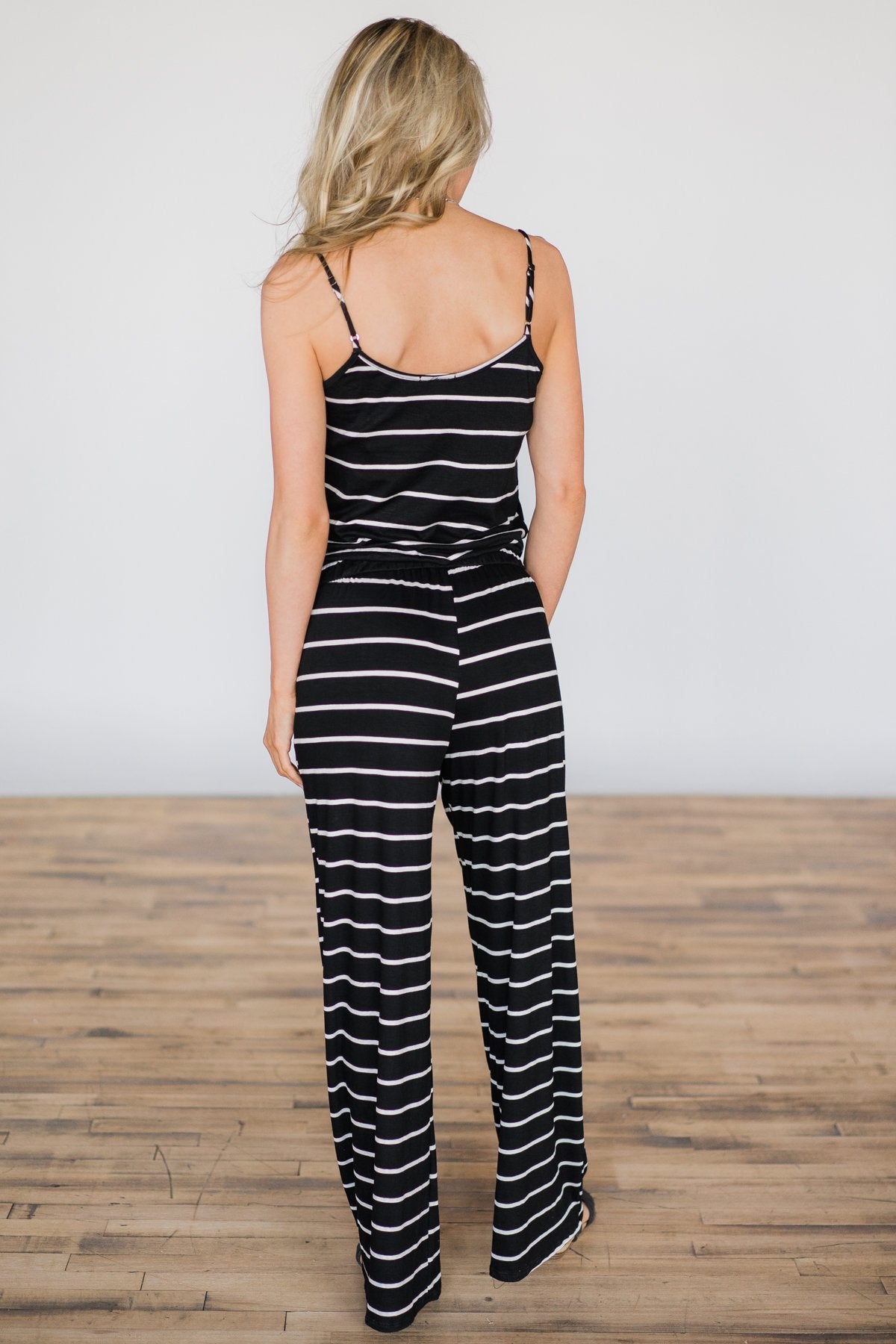 Black & White Striped Drawstring Jumpsuit