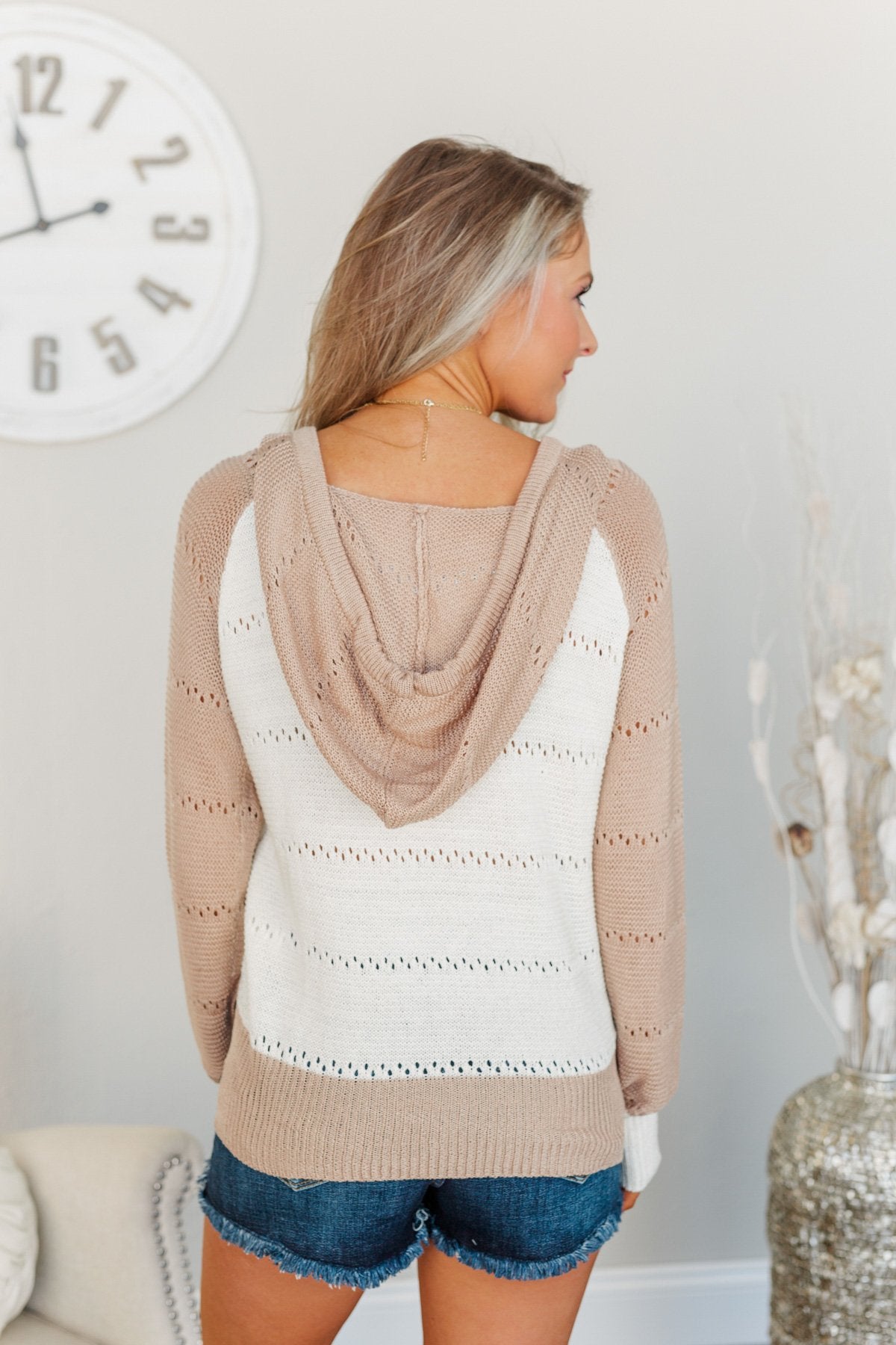 A Day With You Knit Hoodie- Taupe & Cream