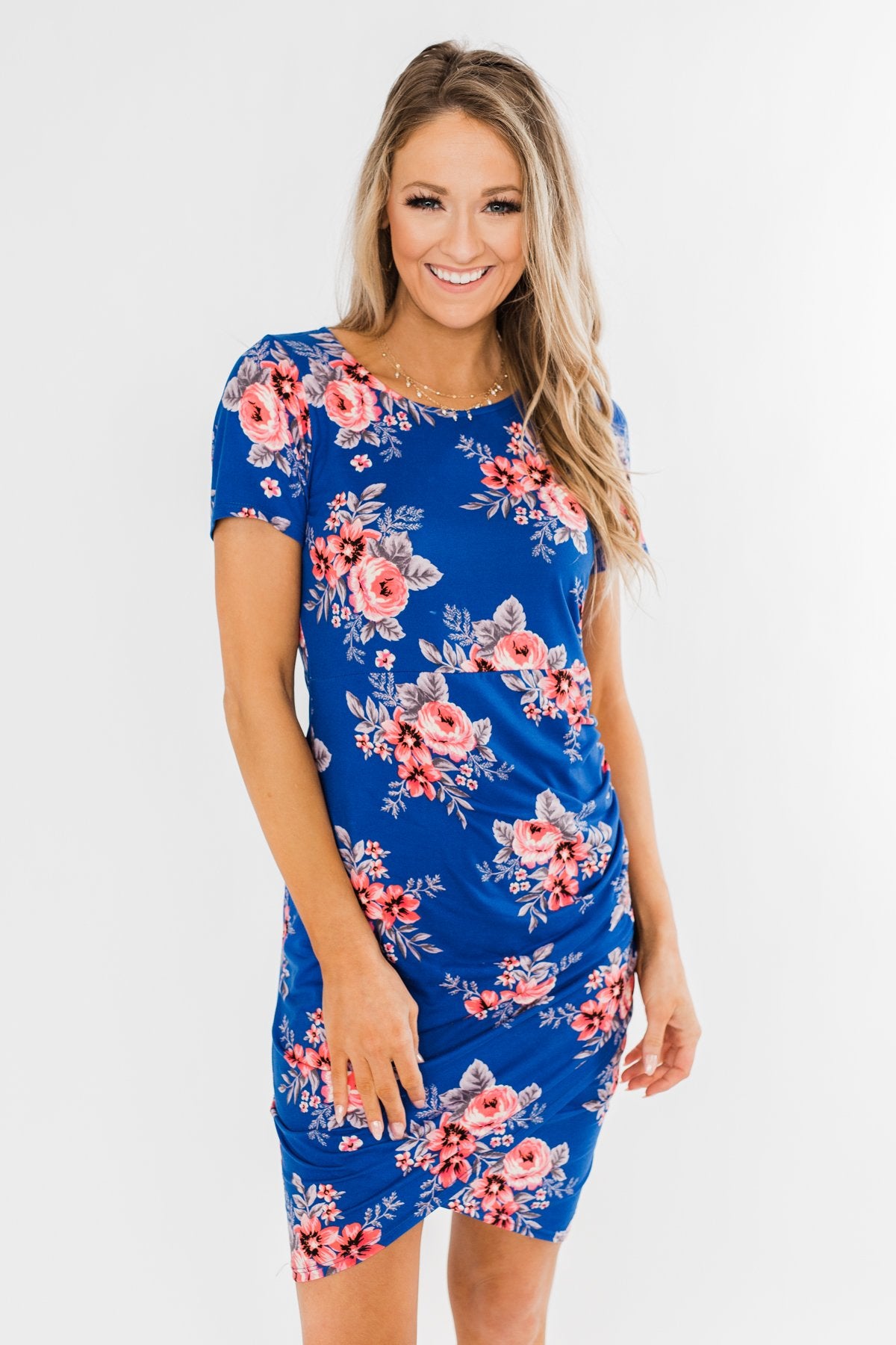 Blessed To Be Me Floral Cinched Waist Dress- Cobalt Blue – The Pulse ...