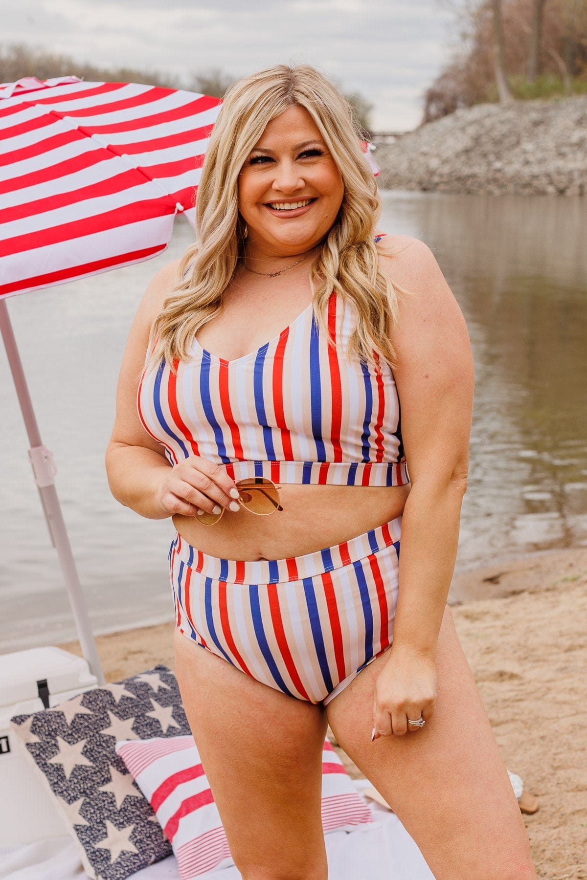 Walking On Sunshine Swim Top Red White Blue Stripe