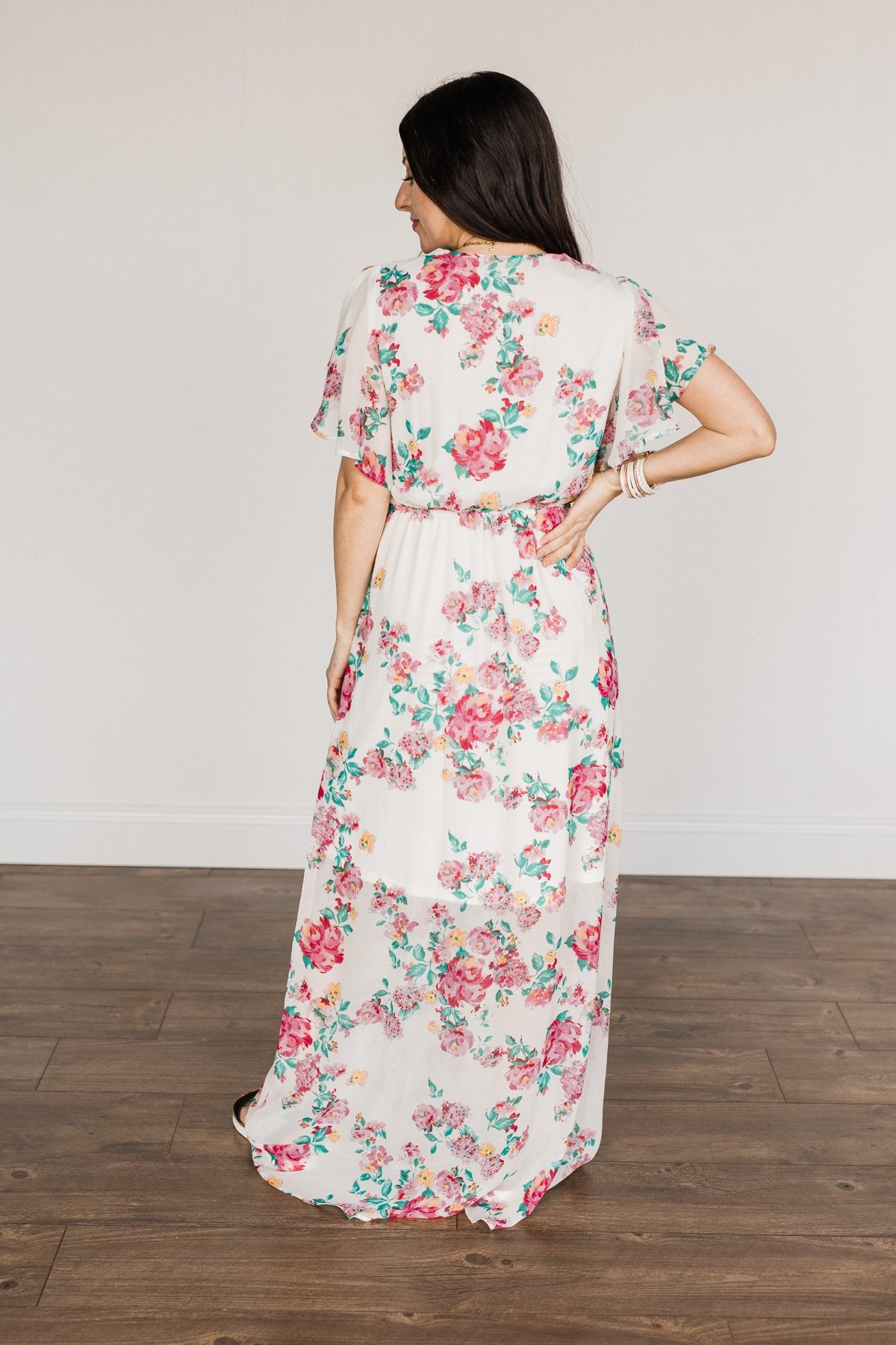 Happily Ever After Floral Maxi Dress- Off-White & Pink