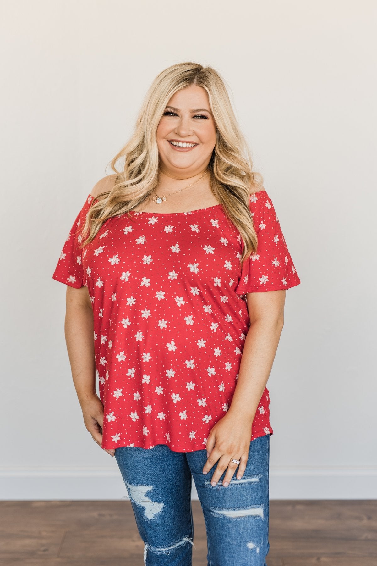 Happier Than Ever Floral Tie Top- Red