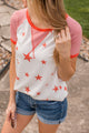 Cue The Sparklers Short Sleeve Top- Red & White