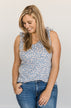 Endless Summer Ruffle Floral Tank Top- Denim Blue