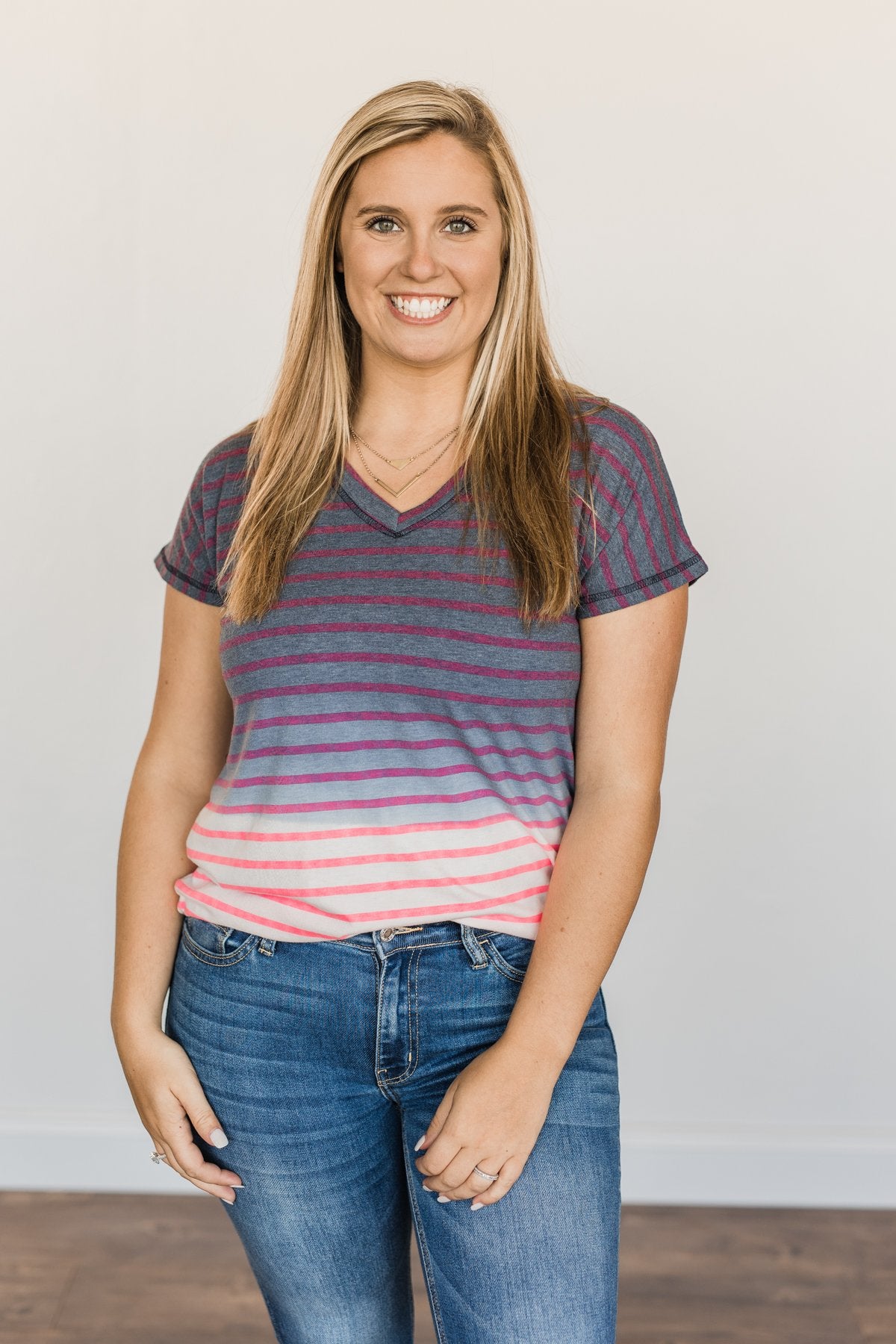 Spectacular Sights Striped Ombre Top- Charcoal & Pink – The Pulse Boutique