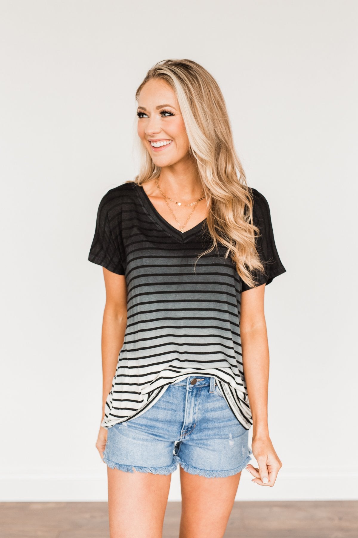 Spectacular Sights Striped Ombre Top- Ivory & Black