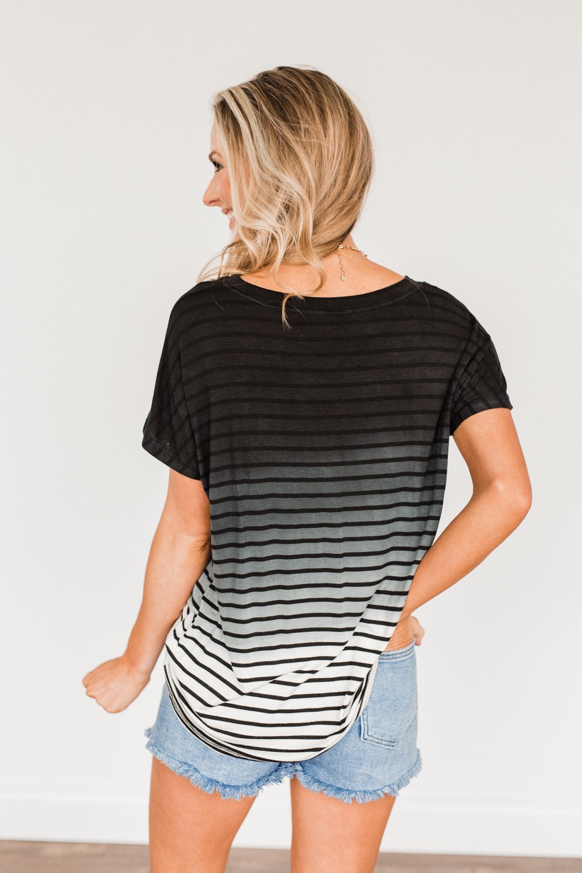 Spectacular Sights Striped Ombre Top- Ivory & Black