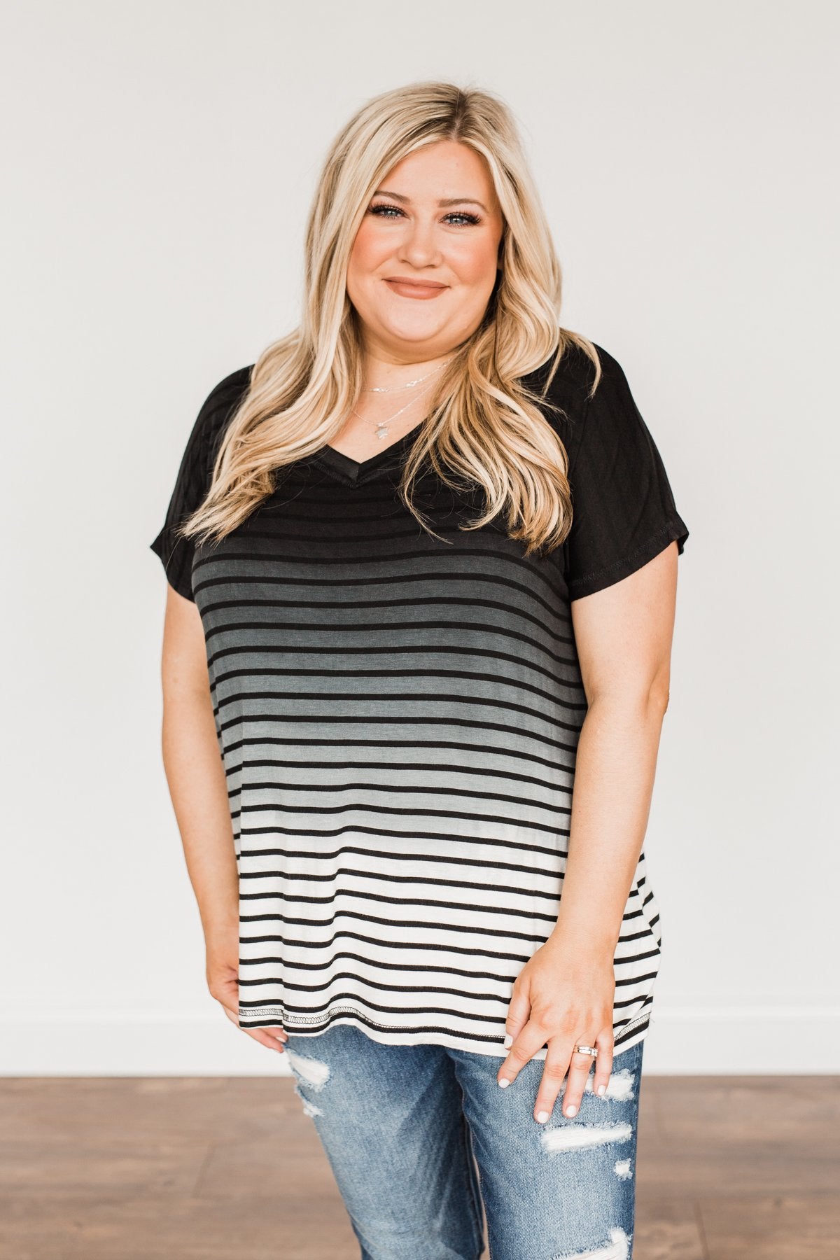 Spectacular Sights Striped Ombre Top- Ivory & Black