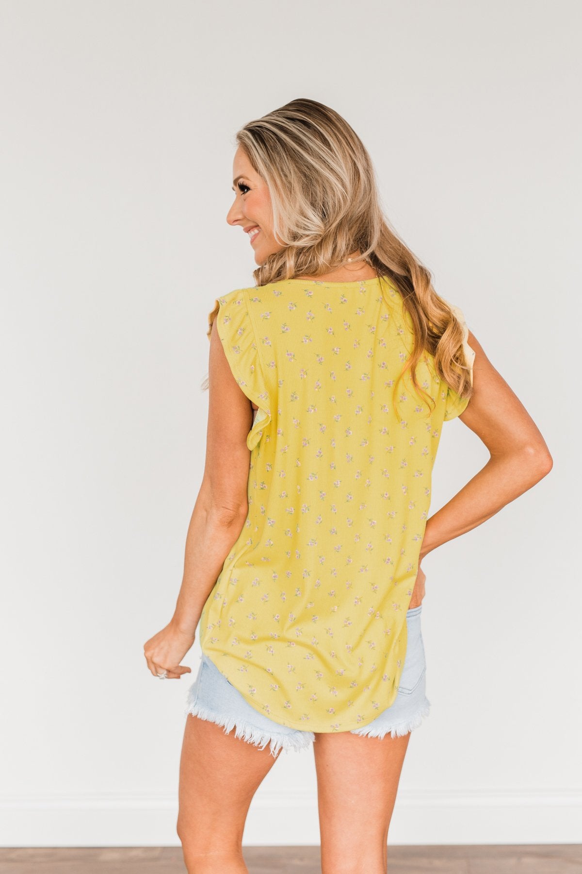 Many Blessings Ruffle Tank Top- Yellow