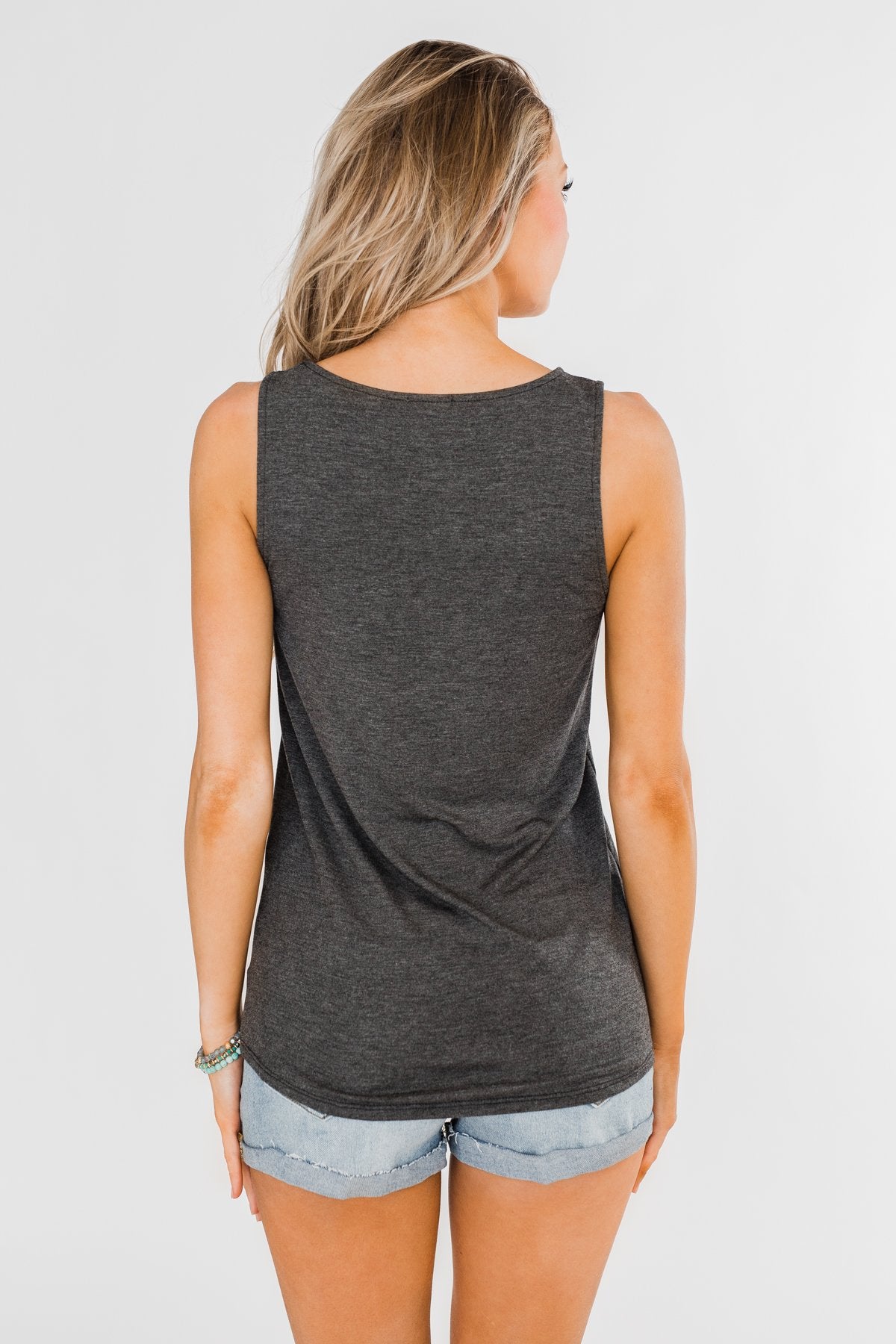 Places to Go Criss Cross Tank Top- Charcoal – The Pulse Boutique