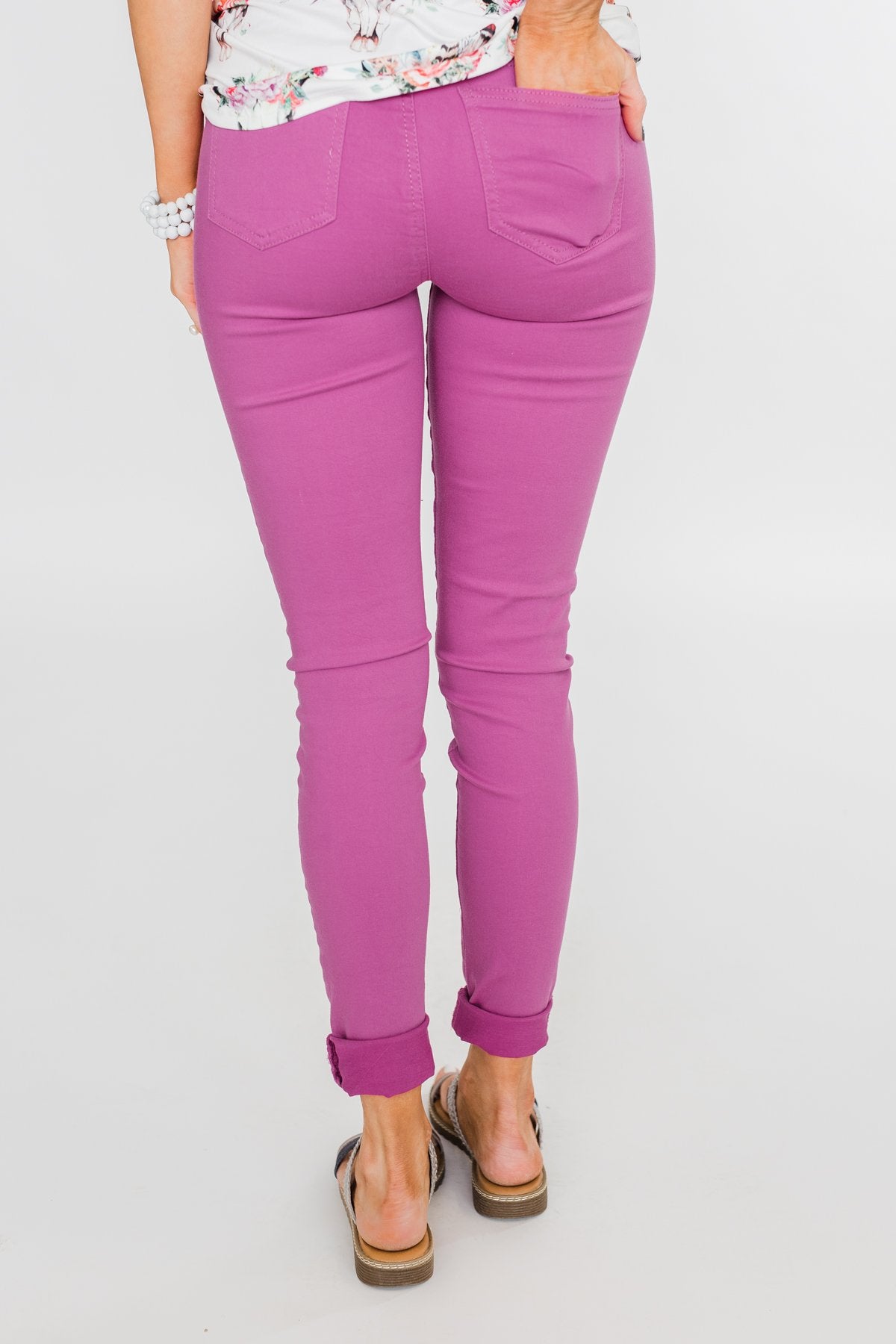 High Waisted Hot Pink Color Skinny Jeans