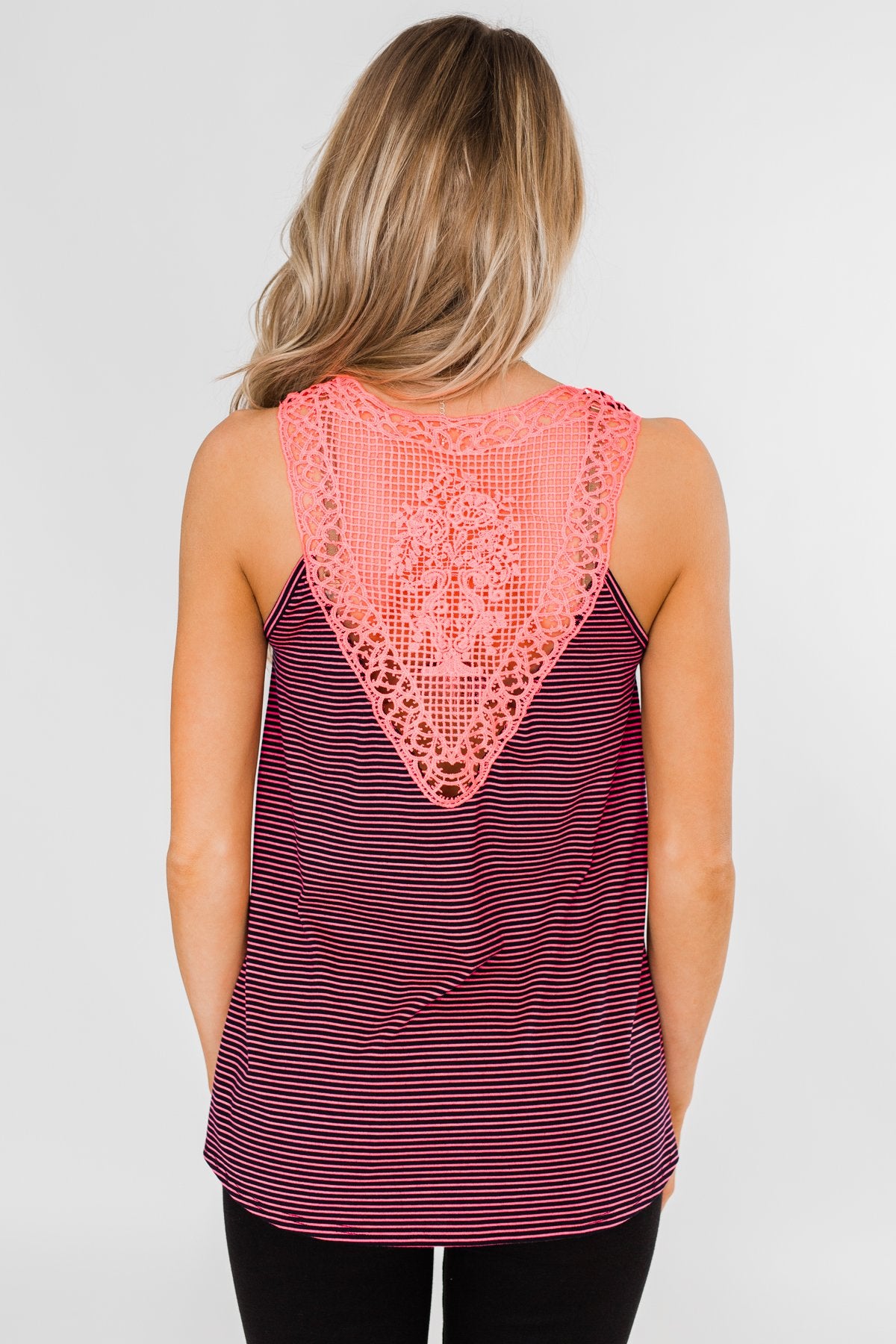 Striped Lace Racerback Tank Top- Neon Pink & Black – The Pulse Boutique