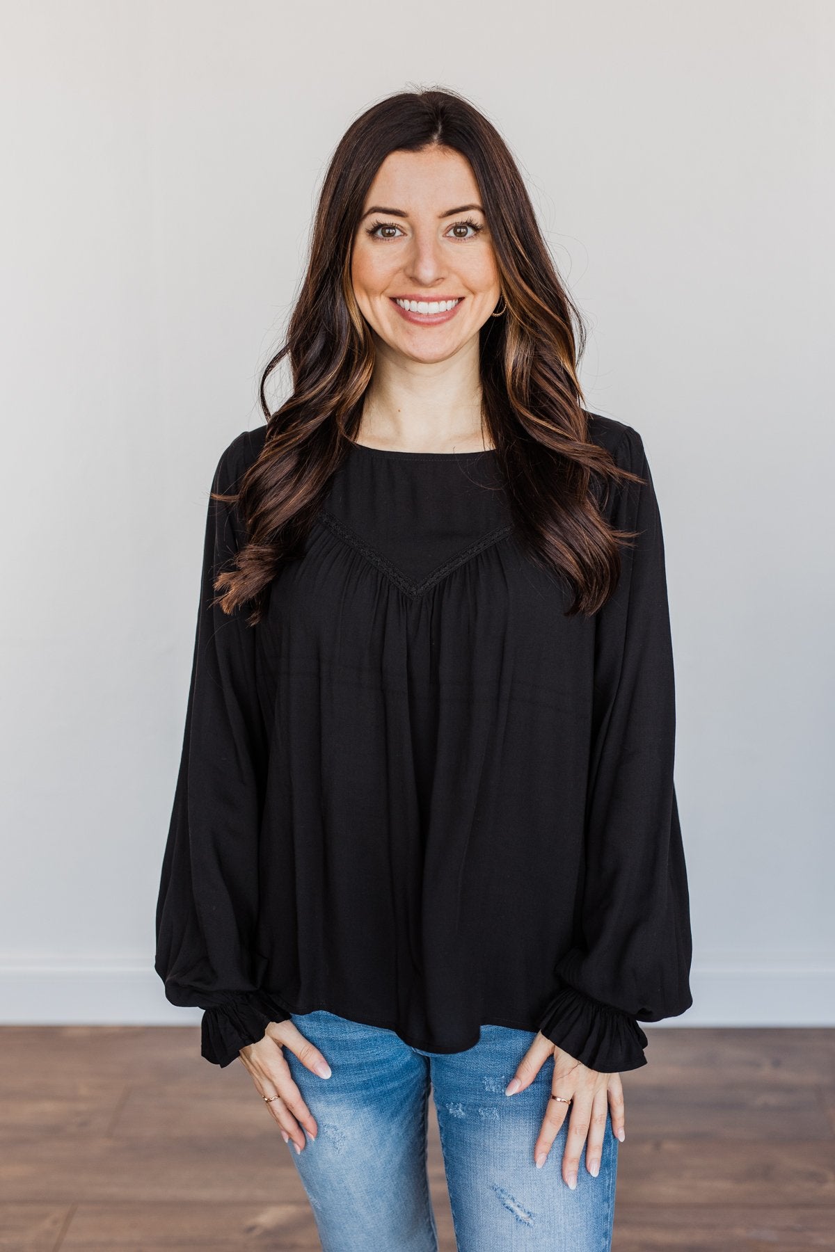 Good For You Long Sleeve Blouse- Black