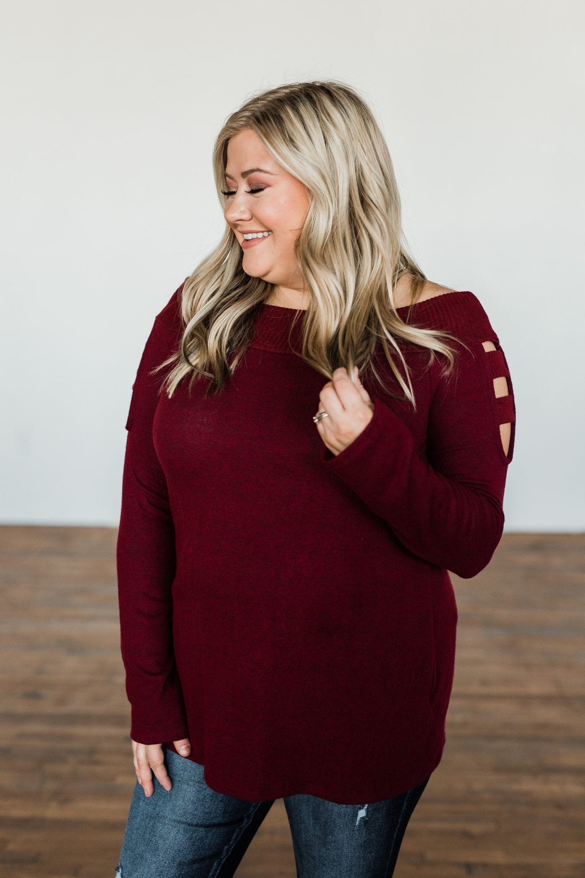 Burgundy Off Shoulder Sweater