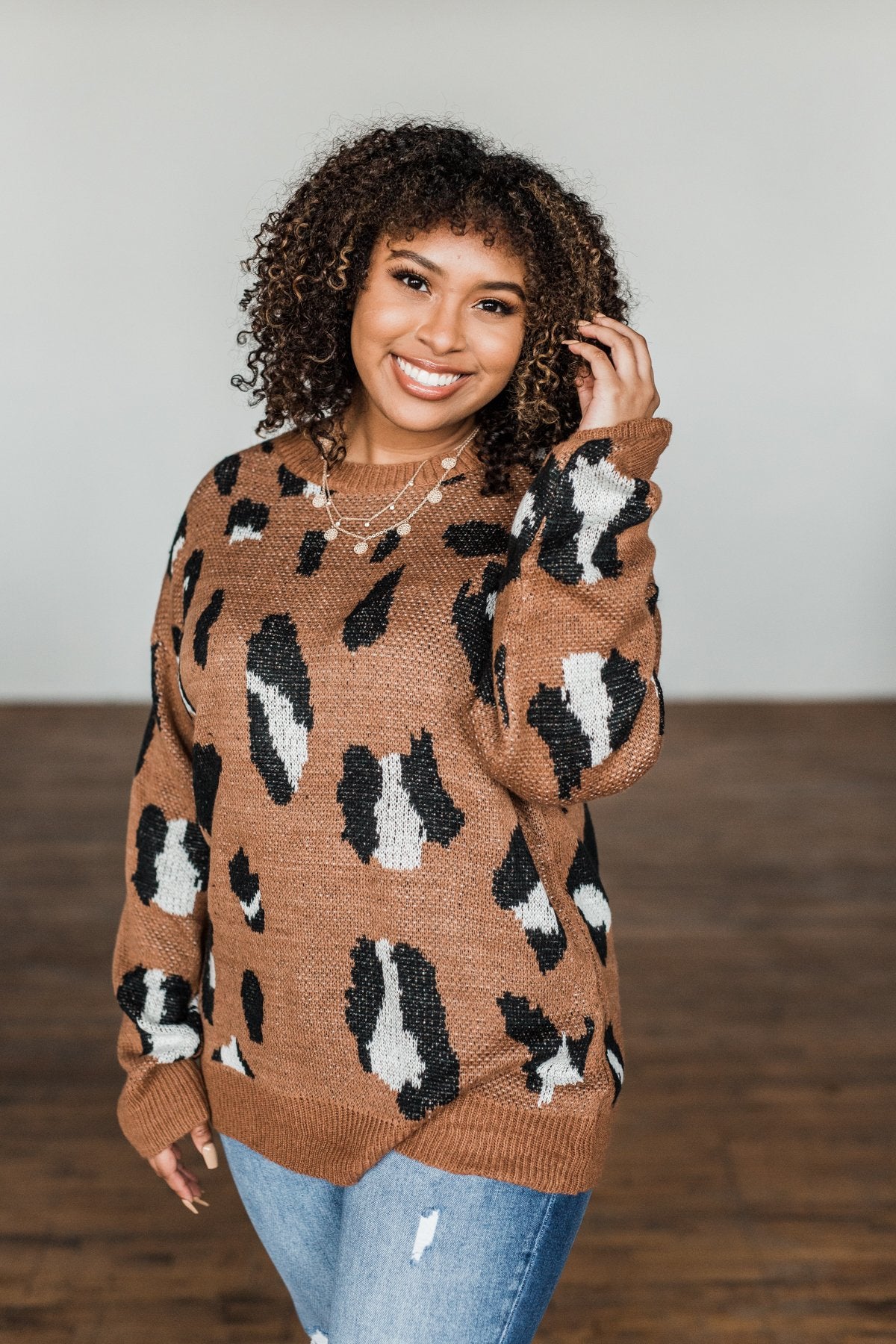 Anywhere We Go Animal Print Sweater- Brown – The Pulse Boutique