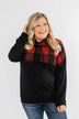 Keep On Loving Color Block Hoodie- Black & Buffalo Plaid